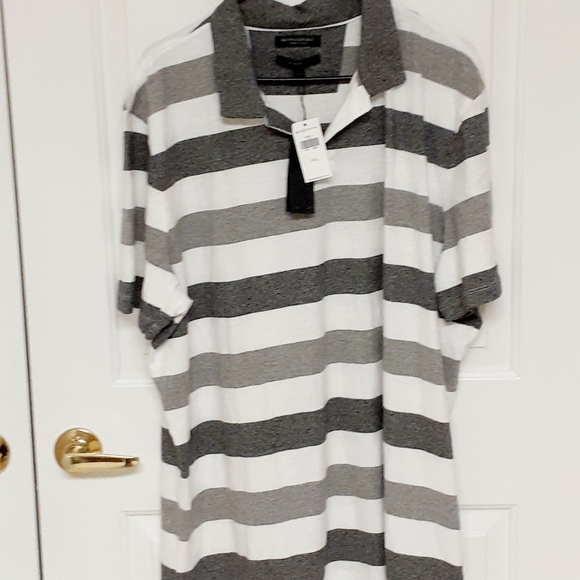 Banana Republic men's Polo size XXL Gray and White Striped - Picture 2 of 7